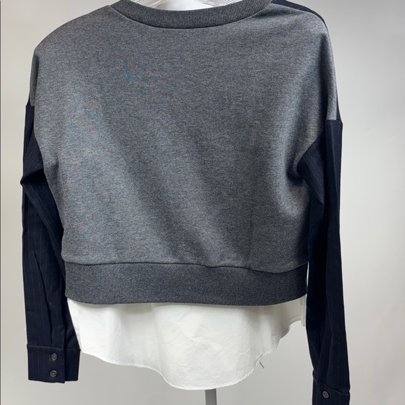 Derek Lam 10 Crosby Navy Blue Grey V-Neck Long Sleeve Sweater White Underlayer - Picture 13 of 13